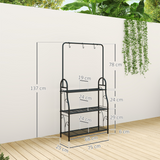 Outsunny 3 Tier Metal Plant Stand with Hanging Hooks – Garden, Balcony and Living Room Plant Shelf, Black