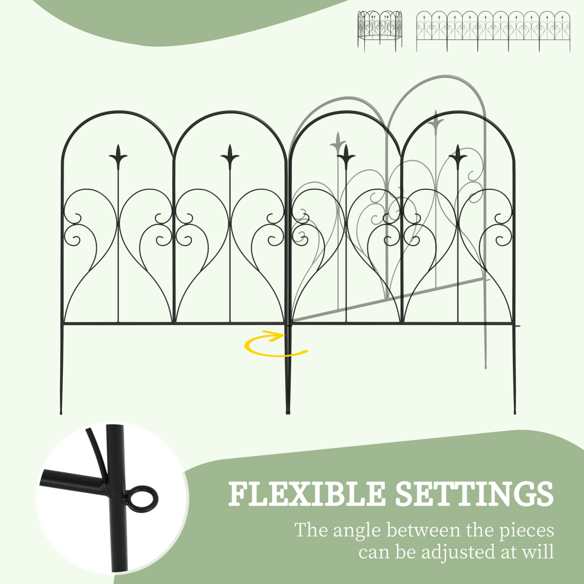 Outsunny 5 Piece Decorative Metal Garden Fencing, Border Edging with Heart Scrollwork – 305 x 81 cm, Black