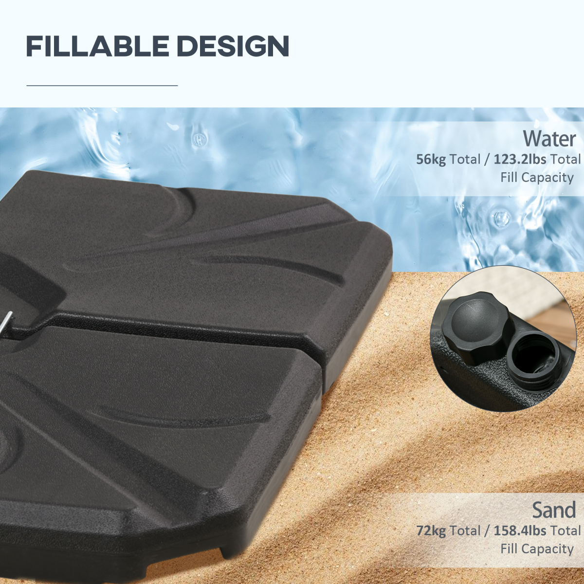 Outsunny 4-Pack Banana Parasol Base Weights, Fillable with Water or Sand – HDPE Cross Base Plates