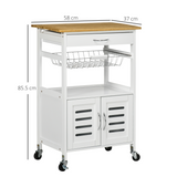 HOMCOM Kitchen Island Trolley with Bamboo Top, Drawer, Cabinet & Lockable Wheels – Rolling Storage Cart