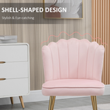 HOMCOM Velvet-Feel Shell Accent Chair with Scalloped Back & Metal Legs – Bedroom Armchair, Pink