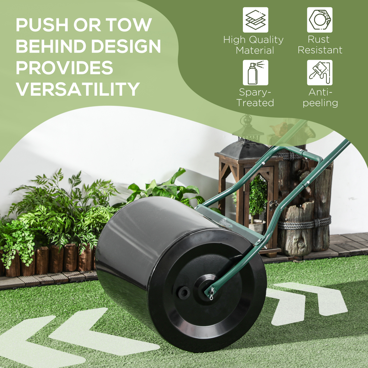 Outsunny 60L Steel Garden Roller – Push or Pull Water or Sand Fillable Lawn Rolling Drum