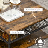 HOMCOM Industrial Coffee Table with 2 Storage Shelves – 3-Tier Living Room Cocktail Table, Rustic Brown