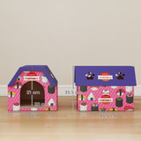 PawHut 2-in-1 Cat Scratching Board House with 4 Paw-Shaped Vents & Cat Grass – Cardboard Cat Bed, Pink