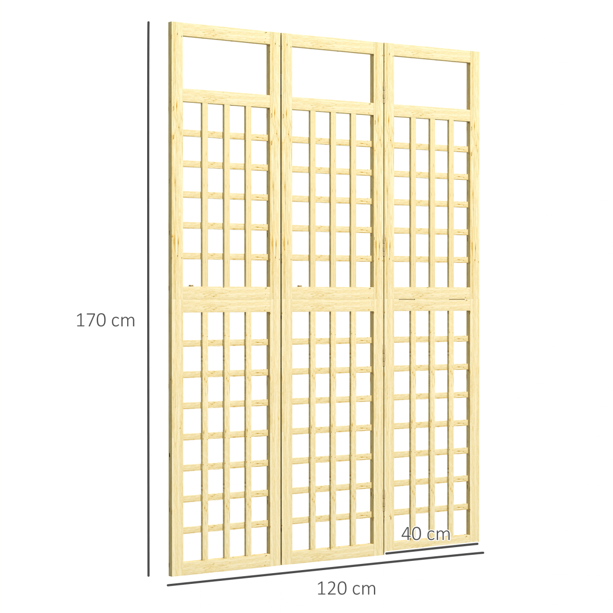 Outsunny 3-Panel Folding Wooden Garden Privacy Screen – Fir Wood Outdoor Divider, Natural Finish