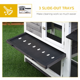 Wooden Rabbit Hutch and Run with Elevated House, Ramp, Asphalt Roof and Slide-Out Trays – 157 x 53 x 93cm