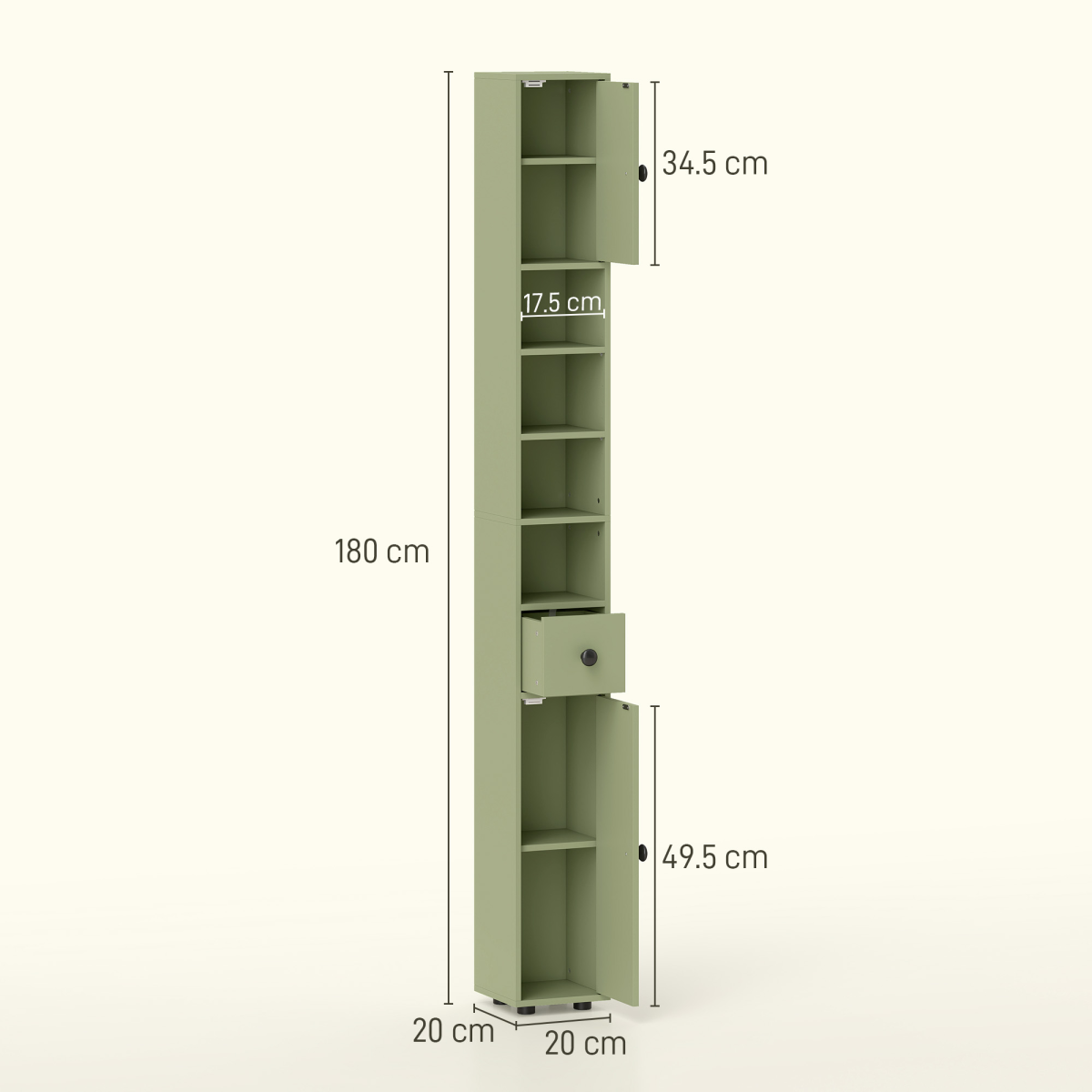 kleankin Slim Bathroom Cabinet with Toilet Roll Storage, Drawer & Open Shelves – Tall Freestanding Unit, Green