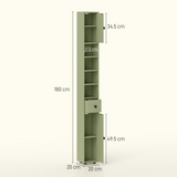 kleankin Slim Bathroom Cabinet with Toilet Roll Storage, Drawer & Open Shelves – Tall Freestanding Unit, Green