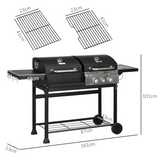 Outsunny Dual Fuel BBQ Grill with Wheels, Warming Racks and Thermometer – Gas and Charcoal Barbecue, Black
