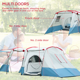 Outsunny 6-8 Person Tunnel Tent with Two Rooms, 3 Doors & Carry Bag – Waterproof Family Camping Tent, Blue