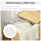 HOMCOM 100L Bamboo Laundry Basket with 2 Compartments, Lid and Removable Lining – Natural Washing Hamper