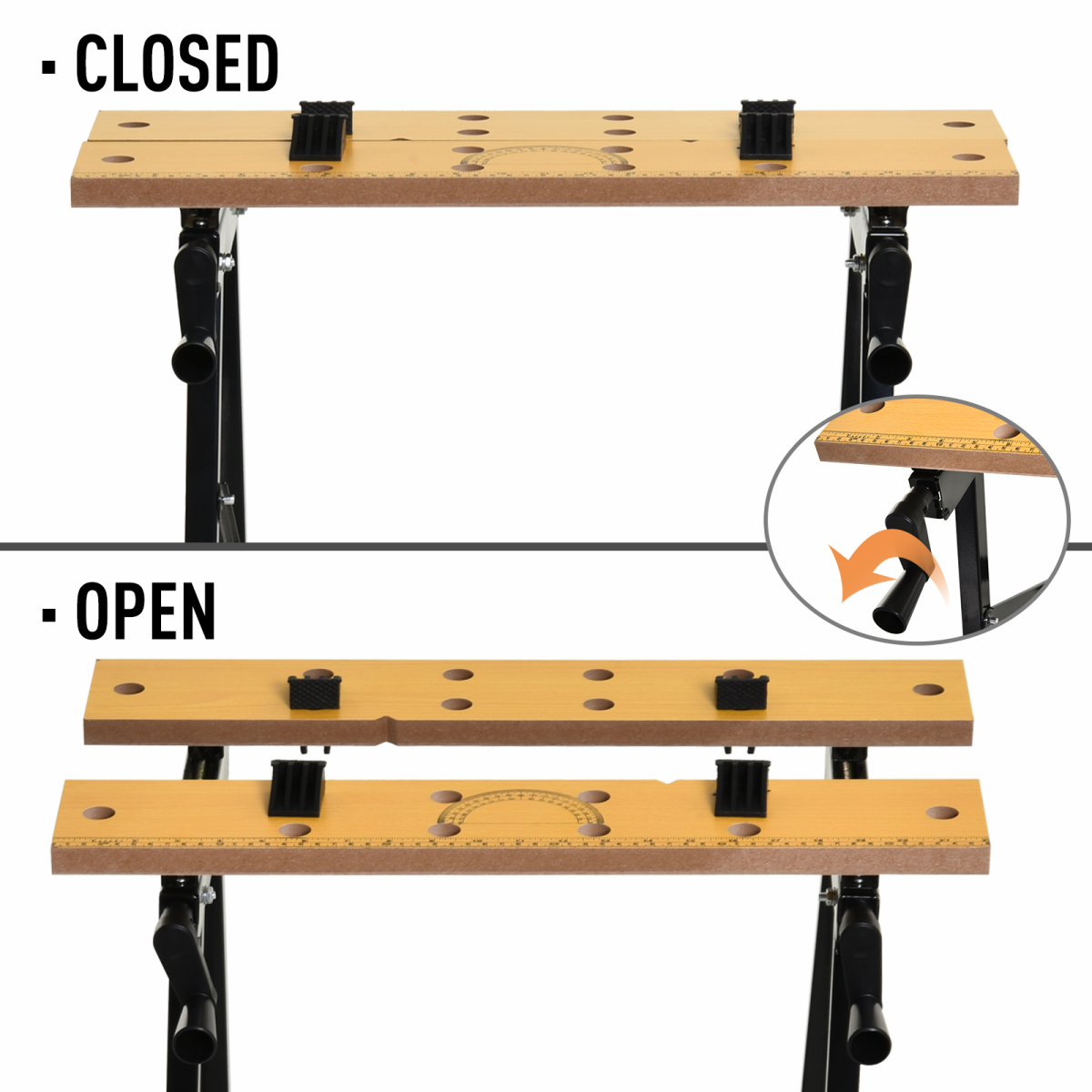DURHAND Portable Folding Work Bench with MDF Top and Adjustable Clamps – 4-in-1 Workbench, Sawhorse, Black
