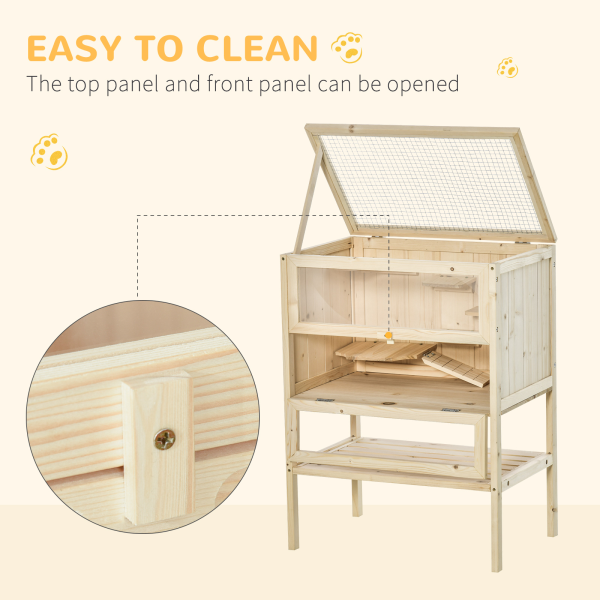 PawHut 3-Tier Wooden Hamster Cage with Ladders and Exercise Levels – Fir Wood Small Animal House
