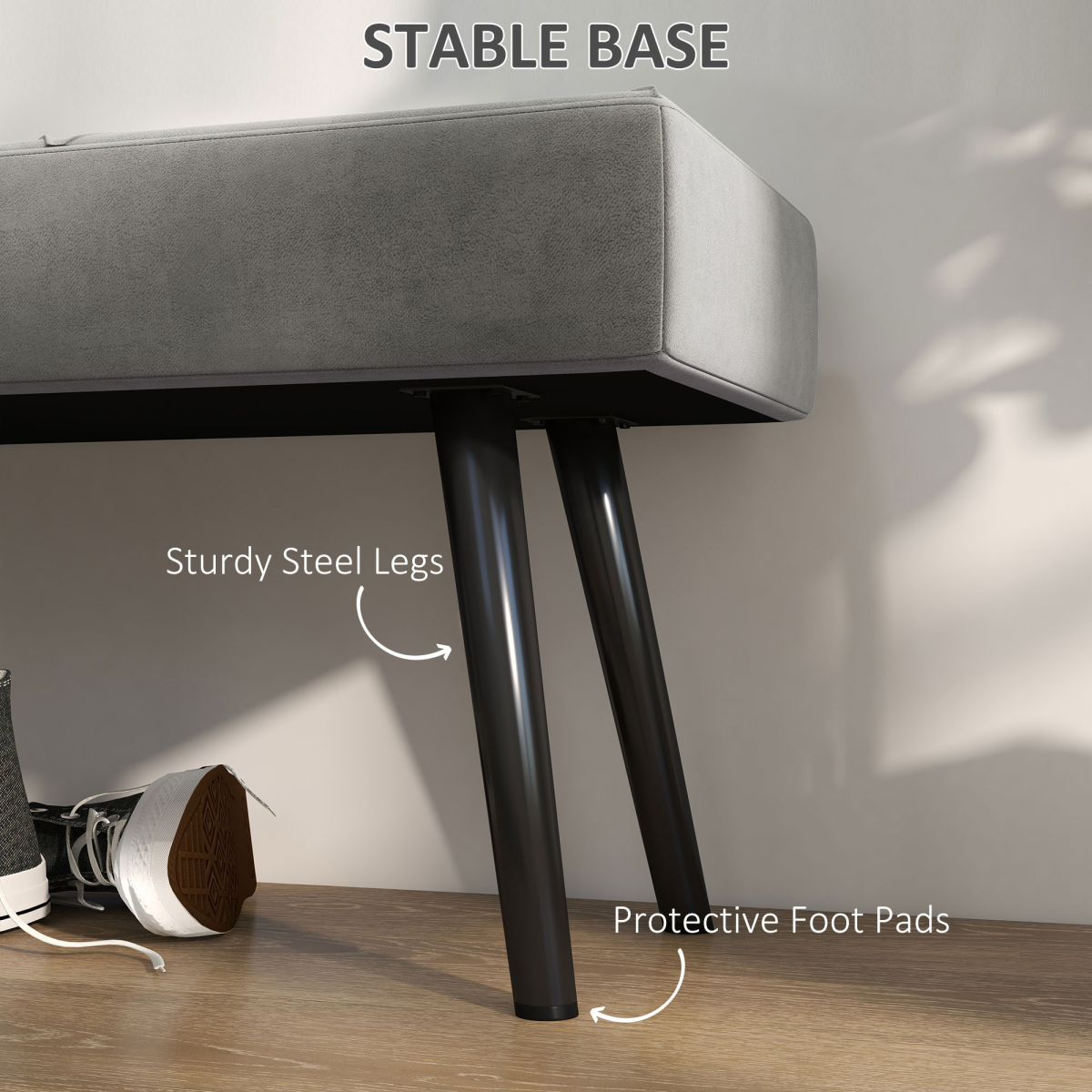 HOMCOM Velvet-Feel End of Bed Bench with Steel Legs – Upholstered Bedroom, Hallway or Window Seat, Grey