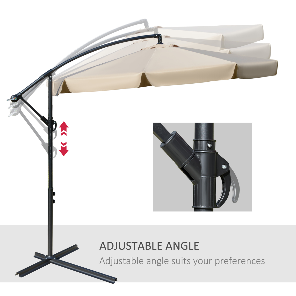 Outsunny 2.7m Cantilever Banana Parasol with Crank Handle, Vented Canopy & Cross Base – Sun Shade, Light Brown