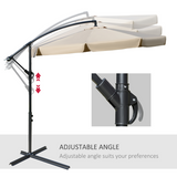 Outsunny 2.7m Cantilever Banana Parasol with Crank Handle, Vented Canopy & Cross Base – Sun Shade, Light Brown