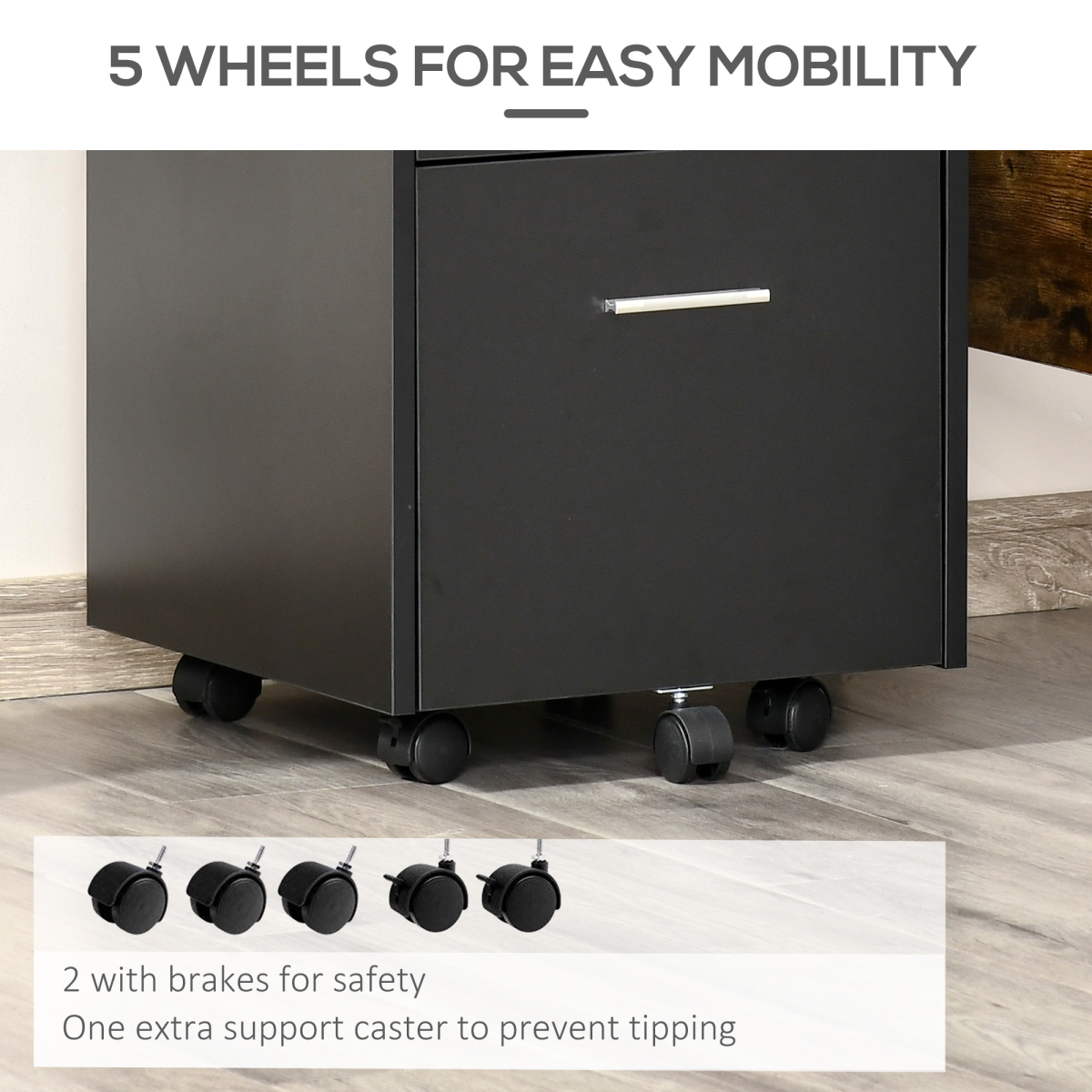 Vinsetto Mobile Lockable File Cabinet with Open Shelf & 5 Wheels – Home Office Storage, Black