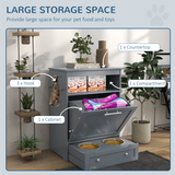 PawHut Pet Feeder Station with Two Removable Bowls & Storage Cabinet – Dog and Cat Feeding Table, Grey