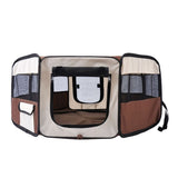 PawHut Foldable Pet Playpen with Waterproof Oxford Cover, Zipped Doors & Carry Bag – Small Pet Enclosure, Brown & Cream
