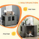PawHut Extra Large Dog Crate Furniture with Magnetic Locking Doors – Indoor Kennel, End Table, Grey