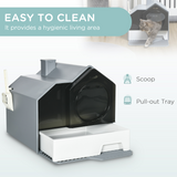 PawHut Hooded Cat Litter Tray with Scoop, Pull-Out Drawer Pan, Carry Handle & Deodorant Chimney – Hut Design