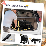 PawHut Foldable Dog Pram with Universal Wheels & Shock Absorber – Steel Frame for Medium and Large Dogs, Black
