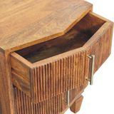 Artisan Furniture Solid Wood Louvre Bedside Table with 2 Fluted Drawers – Winewood Oak Finish, Brown