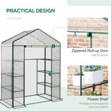 Walk-in Greenhouse with 4 Shelves, Roll-Up Zipped Door & Transparent PVC Cover – Garden Grow House, 143 x 73 x 195cm