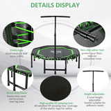 HOMCOM Foldable Fitness Trampoline with 3-Level Adjustable Handle – Rebounder for Adults & Teens, Green