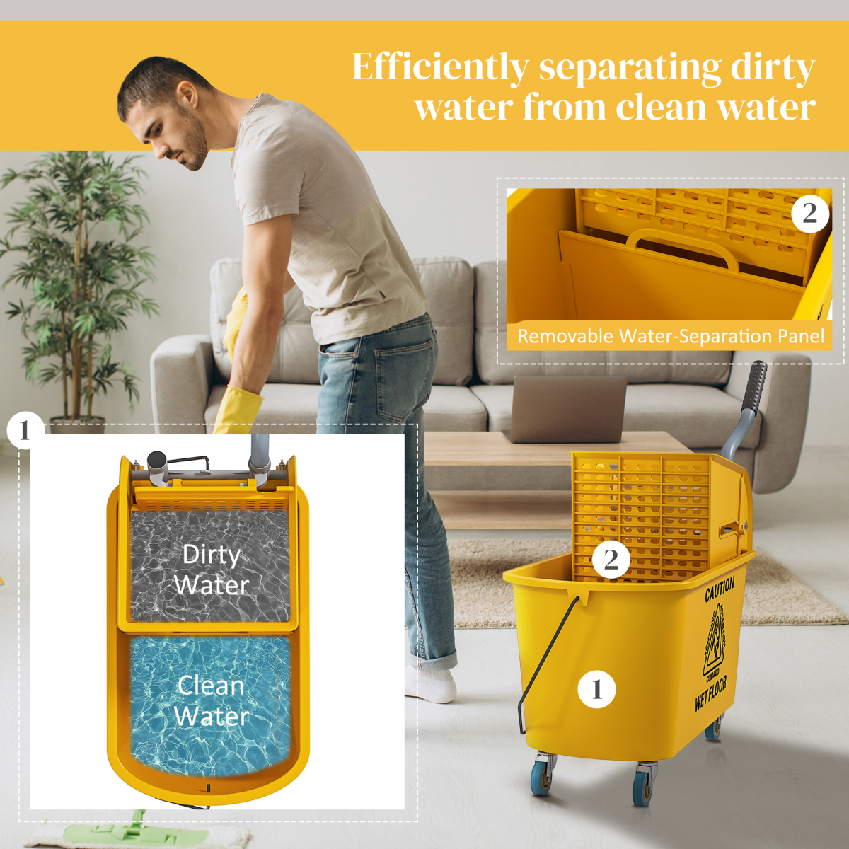 20L Mop Bucket & Wringer Cart with Side Press and Wheels – Cleaning Trolley for Home, Office and Shop