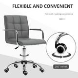 Vinsetto Mid Back PU Leather Office Chair with Armrests and Wheels – Height Adjustable Swivel Desk Chair, Grey