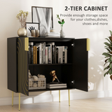 HOMCOM Art Deco Storage Cabinet with Gold Embossed Doors & Adjustable Shelf – Freestanding, Black