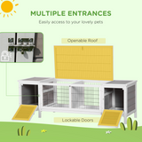 PawHut Indoor Rabbit Hutch with Separable Rooms and Slide-Out Tray – Guinea Pig Cage & Bunny Run, Grey