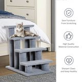Pawhut 4-Step Pet Ramp Stairs with Faux Fur Cover – Safety Climbing Steps for Cats and Dogs, Grey