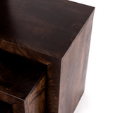 Indian Hub Toko Dark Mango Wood Nest of 3 Tables – Dark Walnut Stain with Matching Wooden Handles