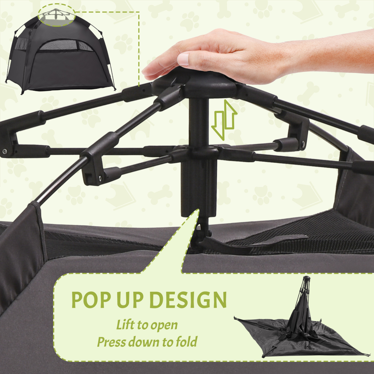 PawHut Foldable Dog and Cat Tent with Waterproof Oxford Cloth & Carry Bag – Indoor and Outdoor Shelter, Grey