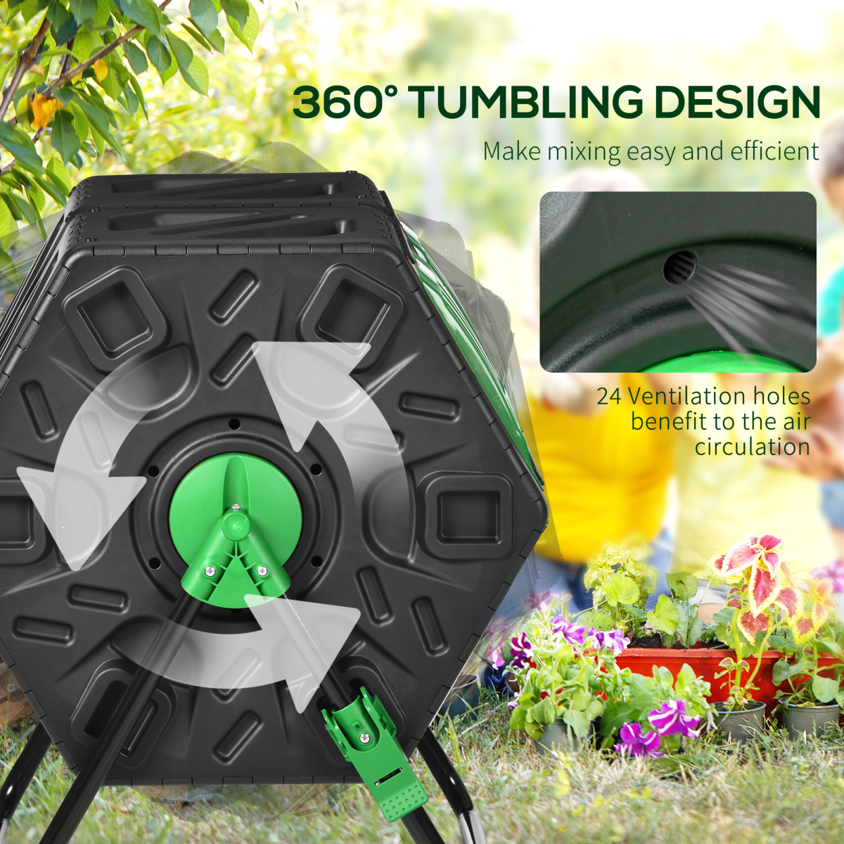 Outsunny 130L Dual Chamber Rotating Compost Bin Tumbler with Ventilation Holes – Garden Composter