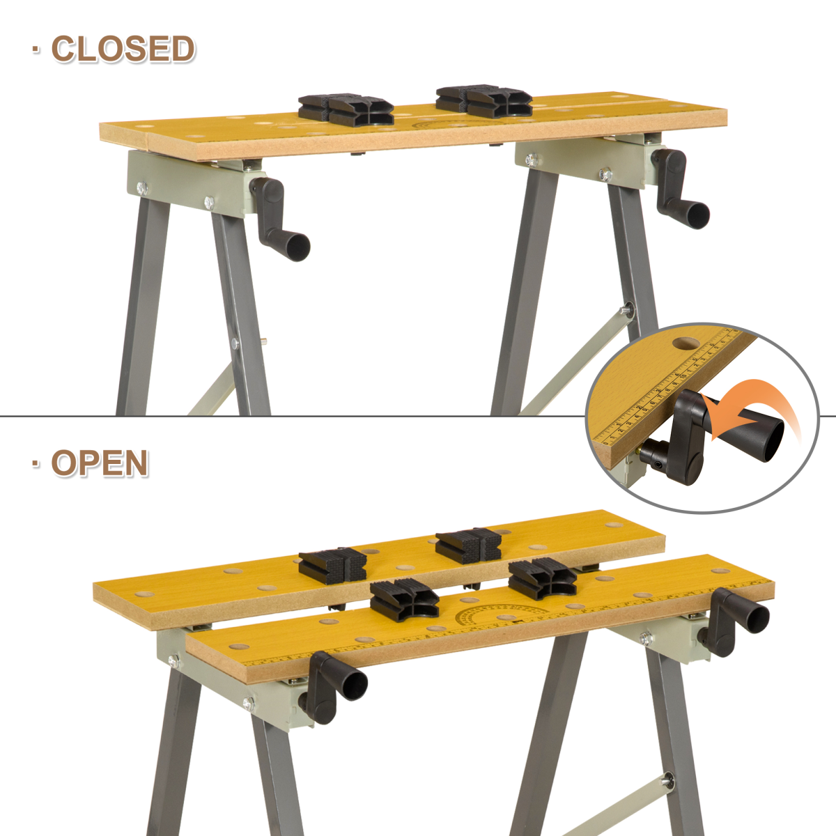 DURHAND 4-in-1 Folding Work Bench, Saw Horse and Clamp Table with Swivel Pegs – DIY Home Garage, Grey