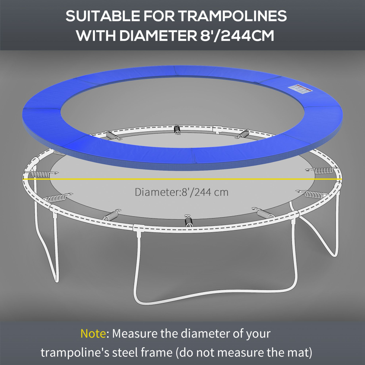 HOMCOM 8ft Trampoline Pad with 500D PVC Top & EPE Foam – Replacement Safety Surround Spring Cover