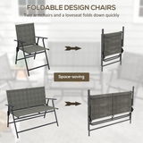 Outsunny Foldable Patio Furniture Set with 2 Armchairs, Loveseat & Glass Side Table – Garden Seating, Grey/Brown