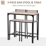 HOMCOM 3-Piece Bar Table and Stool Set with Metal Frame and MDF Top – Compact Breakfast Bar, Black