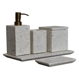Artisan Furniture Trazzo 5-Piece Bathroom Set in Polished White Marble – Soap Dish, Cup and Dispenser