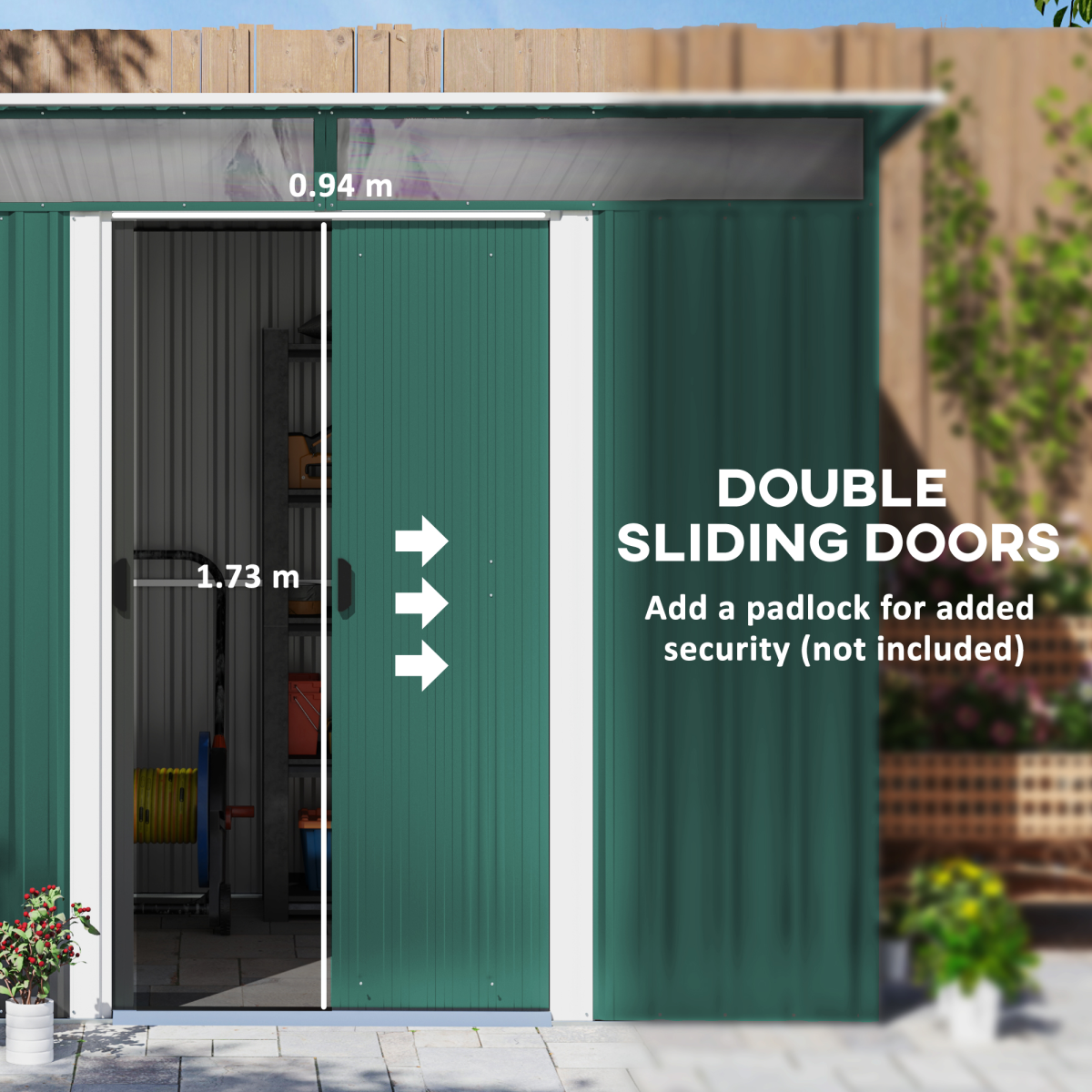 Outsunny Pent Roof Metal Garden Shed with Foundation & 4 Vents – Bike and Tool Storage, 260 x 194 x 200cm, Green