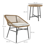 Outsunny 3-Piece Rattan Bistro Set with Cushions & Tempered Glass Table – Small Balcony Garden Furniture
