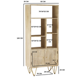 Large 2 Door Bookcase with Light Gold Metal Inlay – Solid Wood Storage & Display Cabinet