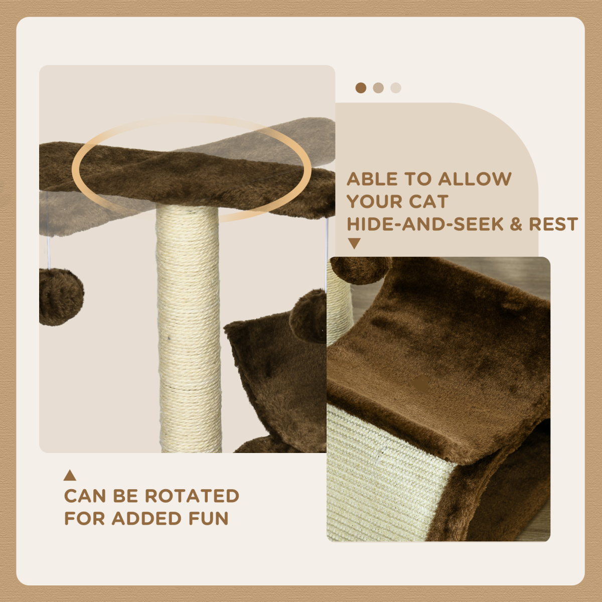 PAWHUT Cat Tree with Sisal Scratching Bridge, Tunnel and Dangling Balls – Plush Kitty Activity Centre for Indoor Cats