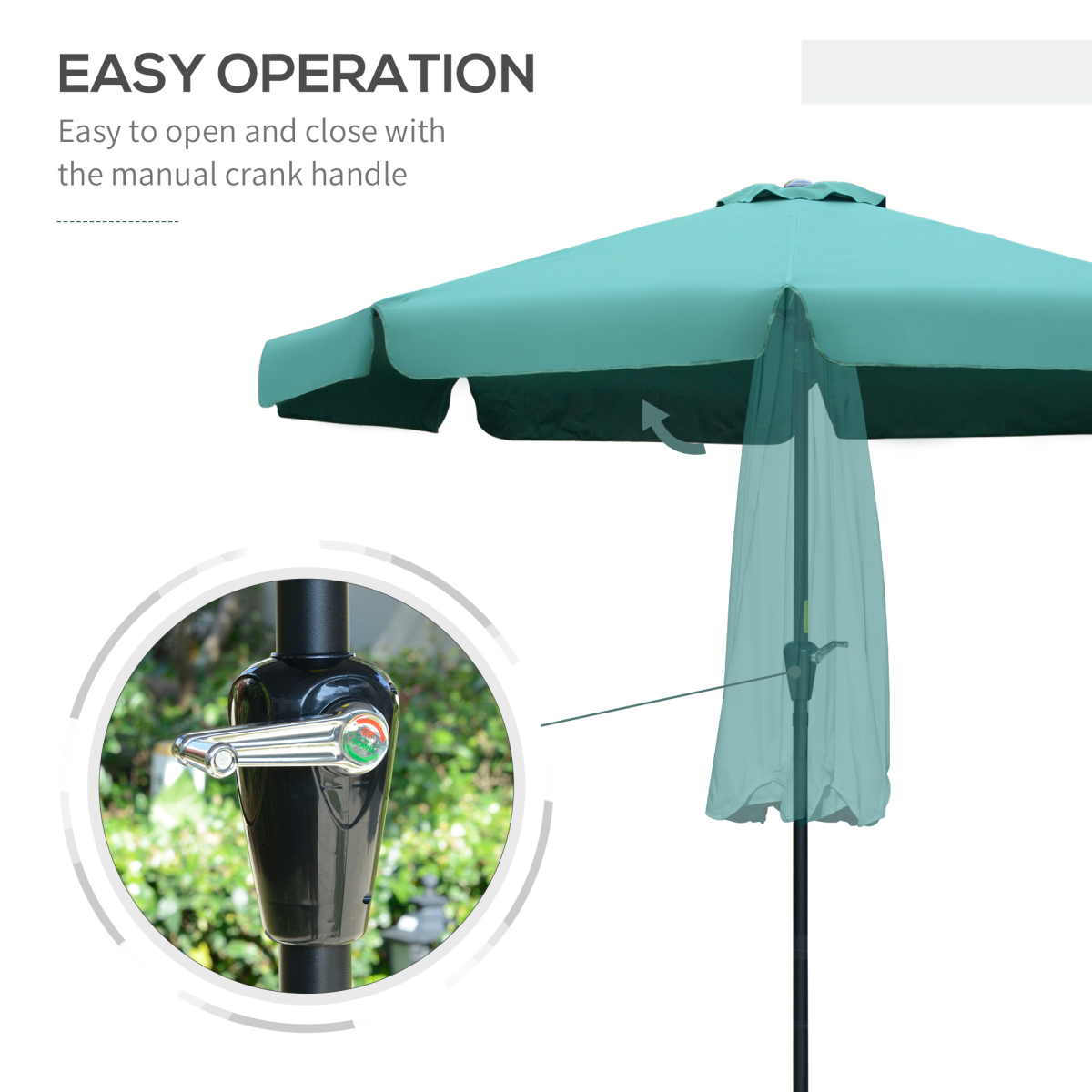 Outsunny 2.66m Scalloped Garden Patio Umbrella with Crank Handle & Push-Button Tilt – 4–6 Seater, Green