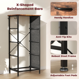 Fabric Chest of Drawers with 4 Foldable Drawers, Side Pockets & Hooks – Bedroom Storage, Rustic Brown