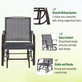 Outsunny Set of 2 Glider Rocking Chairs with Tempered Glass Table, Steel Frame – Garden Patio Set, Grey