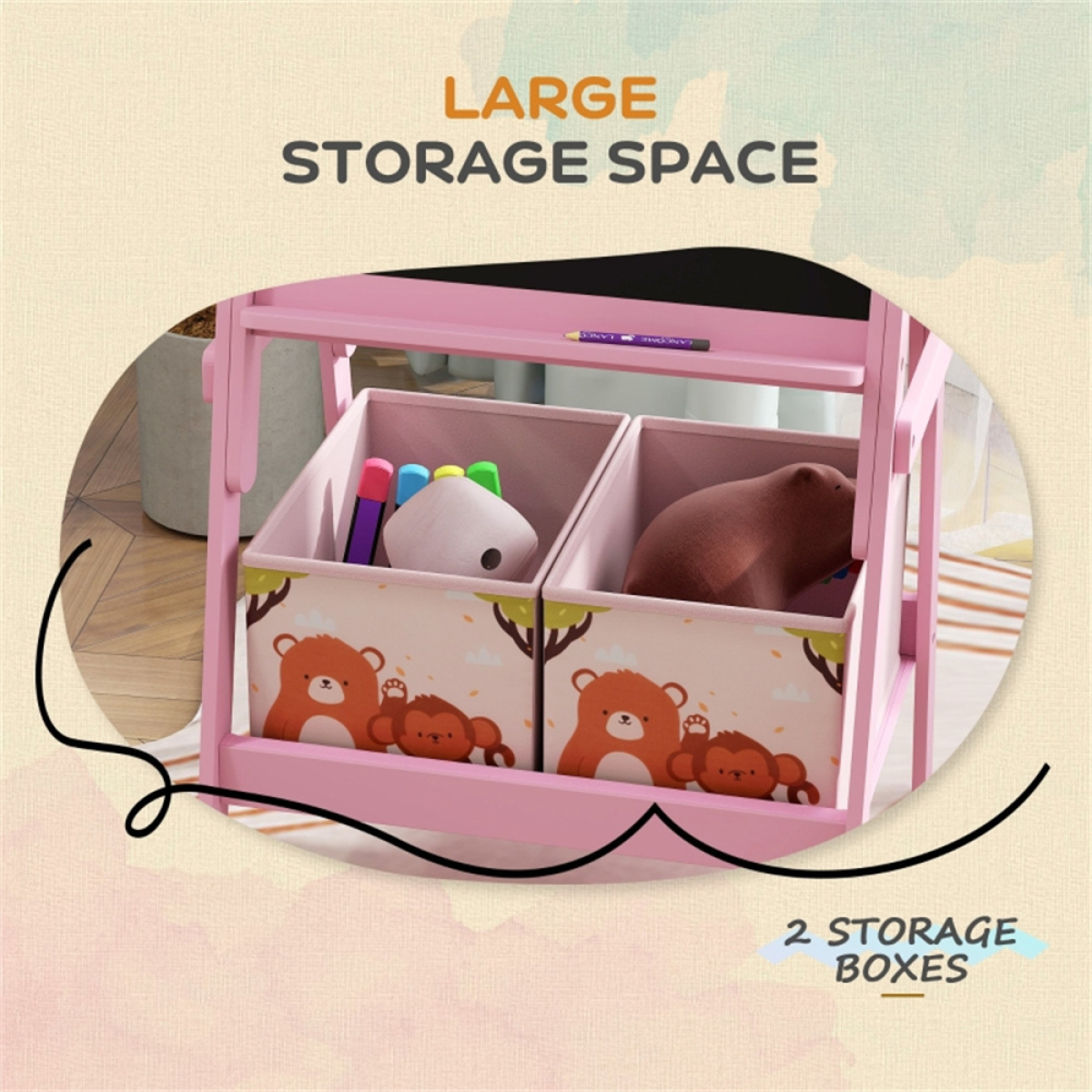 Kids Art Easel with 2-in-1 Blackboard & Whiteboard and Storage Boxes – Children's Drawing Board, Pink